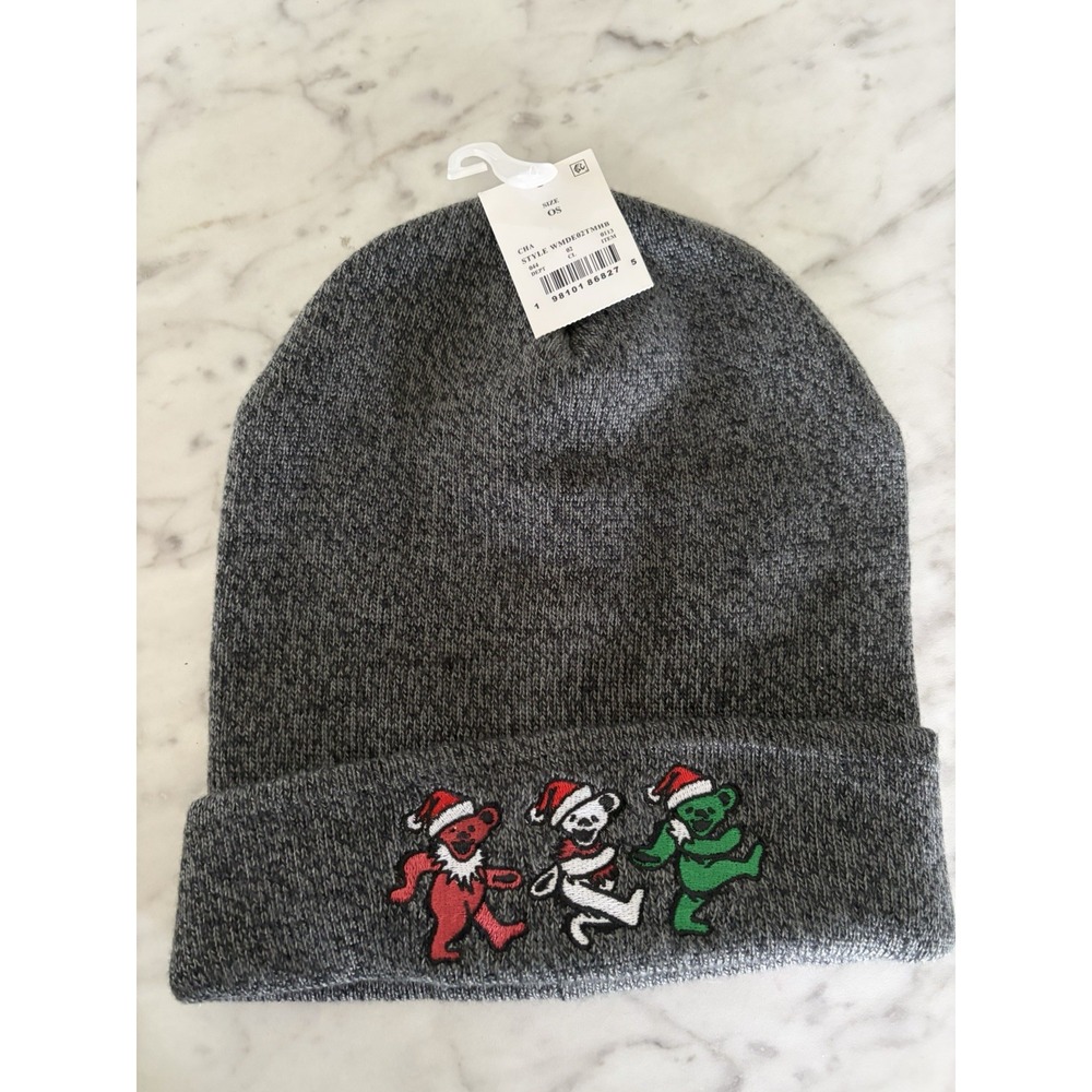 Men's Grateful Dead Holiday Charcoal Gray Beanie Hat Dancing Bears By Mad Engine